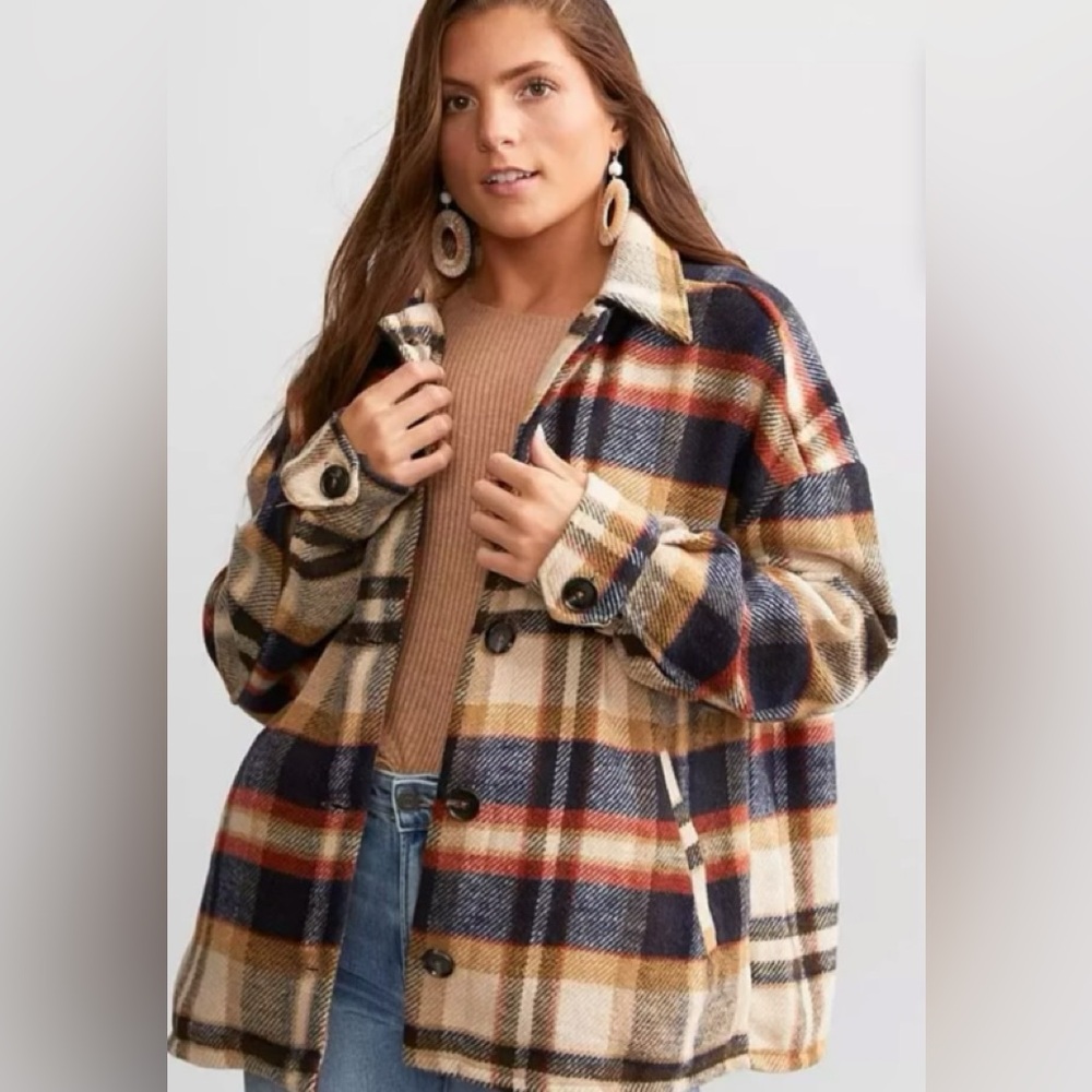 BKE Multicolor Plaid Trench Coat